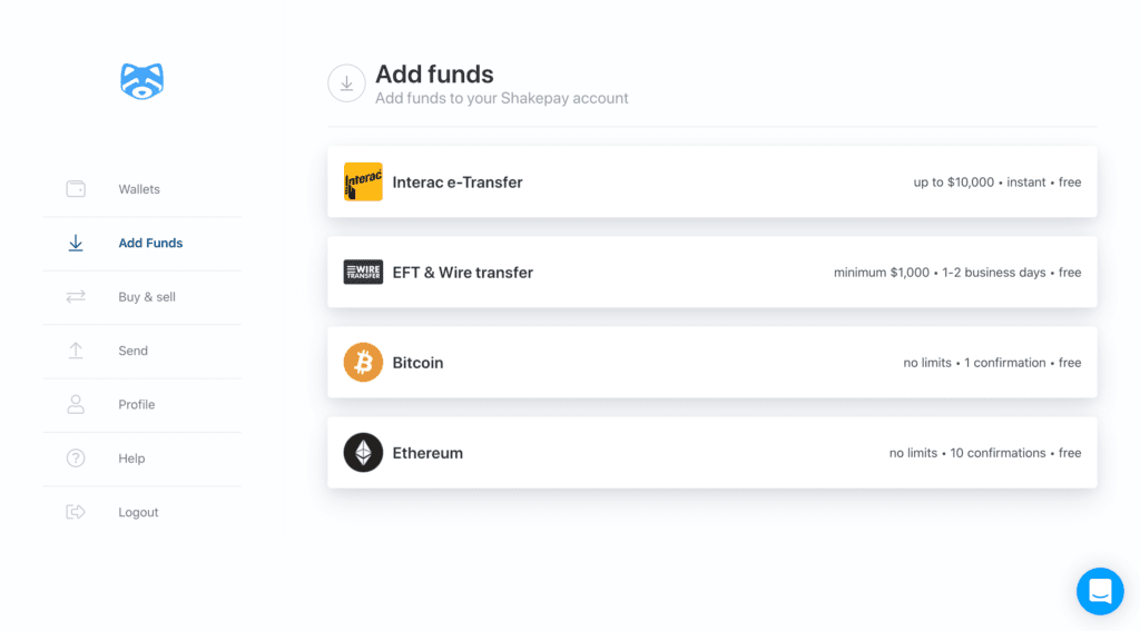 Shakepay Add Funds