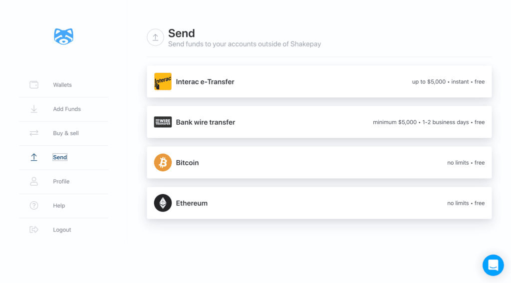 Shakepay Send Funds
